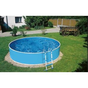 Staalwand zwembad Azuro - blauw/wit - liner zwembad - incl. ladder - Afmeting: 3,60 x 0,9 m - stalen zwembad | inclusief liner, ladder, skimmer en inspuiter