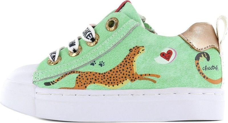 Shoesme - Sneaker - Mintgroen - Luipaardprint - Veter- en Ritssluiting
