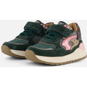 Shoesme - Leren Sneakers - Donkergroen/Roze