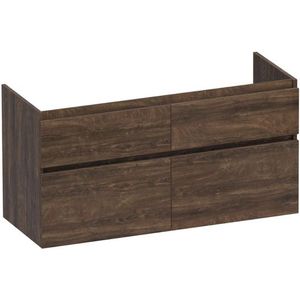 Saniclass Advance Wastafelonderkast - 120x46x60cm - 4 softclose greeploze lades - 2 sifonuitsparingen - en MFC - burned bark OK-AD120-4BB