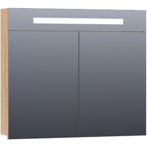 BRAUER Promise spiegelkast - 80x70x15cm - met directe verlichting - 2 enkelzijdige spiegeldeuren - Forest Tan SK-PR80FT
