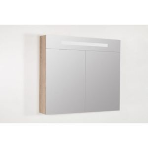 Saniclass Double Face Spiegelkast - 80x70x15cm - verlichting - geintegreerd - 2 links- rechtsdraaiende spiegeldeur - MFC - legno calore 7091