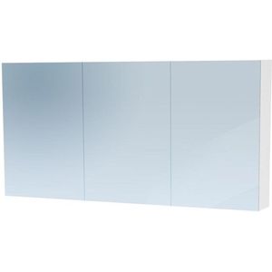 Saniclass Dual Spiegelkast - 140x70x15cm - verlichting - geintegreerd - 3 links- rechtsdraaiende spiegeldeur - MDF - hoogglans wit 7780