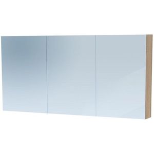 BRAUER Dual Spiegelkast - 140x70x15cm - verlichting - geintegreerd - 3 links- rechtsdraaiende spiegeldeur - MFC - legno calore 7782