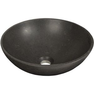 BRAUER Glad (dunne rand) Waskom Opbouw - 42x42x14cm - zonder overloop - rond - natuursteen basalt 2800