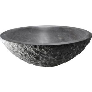 BRAUER Hamerslag Waskom opbouw - 42x42x15cm - zonder overloop - rond - natuursteen basalt 2801