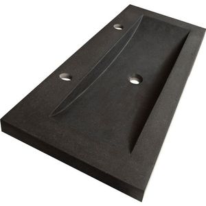 BRAUER Corestone Meubelwastafel - 120x46x5cm - zonder overloop - wasbak midden - 2 kraangaten - natuursteen - basalt 2899