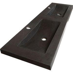 Saniclass Corestone Meubelwastafel - 140x46x5cm - zonder overloop - 2 wasbakken links/rechts - 2 kraangaten - natuursteen - basalt 2909