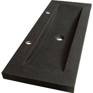 BRAUER Corestone small Meubelwastafel - 100x40x5cm - zonder overloop - 2 wasbakken - Midden 2 kraangaten - natuursteen - basalt 2857