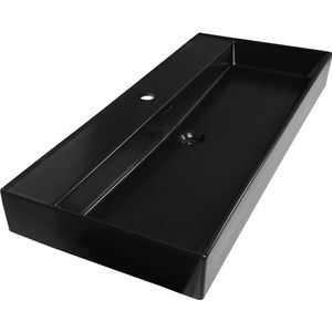 Saniclass Legend Meubelwastafel - 100x47x13cm - overloop - 1 wasbak - 1 kraangat - keramiek - mat zwart 2225