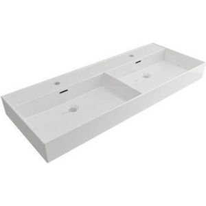 Saniclass Legend Meubelwastafel - 120x47x13cm - overloop - 2 wasbakken - links rechts 2 kraangaten - keramiek - mat zwart 2228