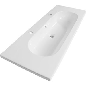 Brauer Moon Wastafel 121x46,5cm Keramiek Wit - 2 Kraangaten - Rechthoekig - 8720359353146 - Wastafels - Vrijhangende Wastafels