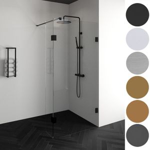 Brauer 4JC3 Inloopdouche 140cm Met Draaibare Zijwand 30cm Mat Zwart - Veiligheidsglas - Douche - Douchewanden - Inloopdouche - Vaste Wand Met Zijwand - 8720359357762