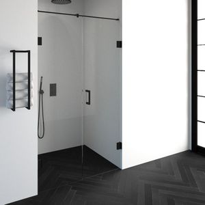 Brauer 4JC14 2-delige Nisopstelling Inloopwand Met Nisdeur Muurkant 120cm (60/60) Mat Zwart - Veiligheidsglas - Douche - Douchedeuren - 8720359359636