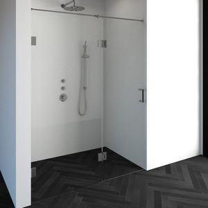 Brauer 4JC15 2-delige Nisopstelling Inloopwand Met Nisdeur Aaneengeschakeld 160cm (90/70) RVS Geborsteld - Veiligheidsglas - Douche - Douchedeuren - 8720359360090