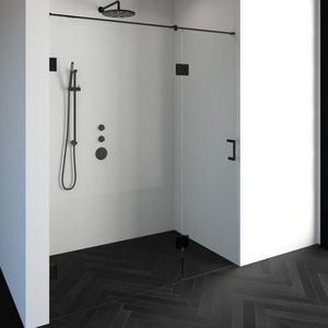 Brauer 4JC15 2-delige Nisopstelling Inloopwand Met Nisdeur Aaneengeschakeld 170cm (110/60) Mat Zwart - Veiligheidsglas - Douche - Douchedeuren - 8720359360250