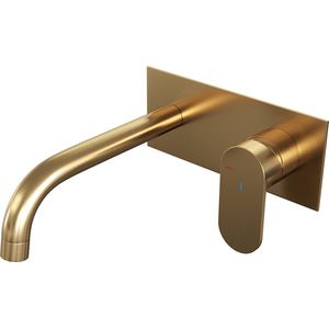 Brauer Gold Edition inbouw wastafelkraan - gebogen uitloop - achterplaat - hendel 3 rechts - geborsteld goud PVD