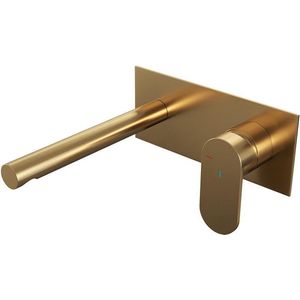 Inbouw wastafelmengkraan brauer gold edition coldstart rechte uitloop platte hendel rechts geborsteld goud pvd met afdekplaat