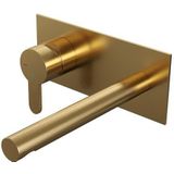 Brauer Gold Edition Inbouw Wastafelkraan I-model met Achterplaat - Hendel 4 - Geborsteld Goud PVD