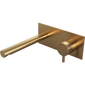 Brauer Gold Edition inbouw wastafelkraan - rechte uitloop - achterplaat - hendel 5 rechts - geborsteld goud PVD