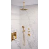 Brauer Gold Edition thermostatische inbouw doucheset - geborsteld goud PVD - hoofddouche 30cm - plafondsteun - ronde handdouche