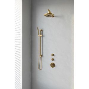 Brauer Gold Edition thermostatische inbouw doucheset - geborsteld goud PVD - hoofddouche 20cm - wandarm - staafhanddouche - met glijstang