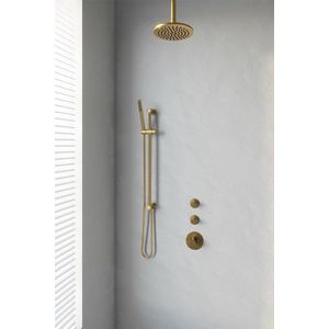 Brauer Gold Edition Regendoucheset inbouw - hoofddouche 20cm - plafondarm 20cm - 3 gladde knoppen - 1 stand staafhanddouche PVD - geborsteld goud 5-GG-033