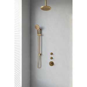 Regendoucheset inbouw brauer gold edition thermostatisch 20 cm met plafondarm, glijstang en handdouche 3-standen losse stopkranen geborsteld goud