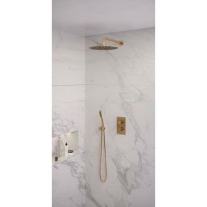 Brauer Gold Edition Regendoucheset inbouw - hoofddouche 30cm - Gladde knop - handdouche staaf 1 stand - PVD - geborsteld goud - 5-GG-051