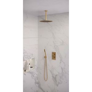Regendoucheset inbouw brauer gold edition thermostatisch 30 cm met 3-weg omstelling, plafondarm en staaf handdouche geborsteld goud