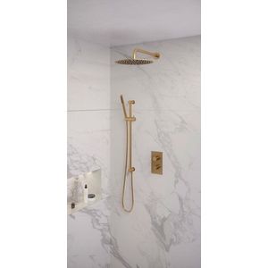 Brauer Gold Edition Regendoucheset inbouw - hoofddouche 30cm - Gladde knop - handdouche staaf 1 stand - glijstang - PVD - geborsteld goud - 5-GG-063