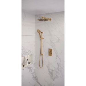 Brauer Gold Edition Regendoucheset inbouw - hoofddouche 30cm - gladde knop - handdouche Rond 3 standen - glijstang - PVD - geborsteld goud 5-GG-071