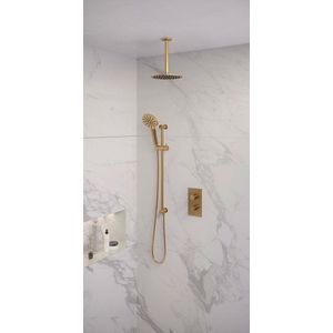 Brauer Gold Edition Regendoucheset inbouw - hoofddouche 20cm - plafondarm 20cm - 2 functies - glijstang - inclusief inbouwdeel - handdouche Rond 3 standen - PVD - geborsteld goud 5-GG-072