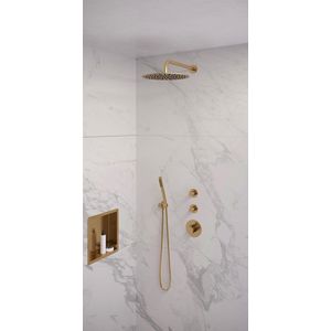 Brauer Gold Edition Regendoucheset inbouw - hoofddouche 30cm - Wandarm - met inbouwdeel - Gladde knoppen - handdouche Staaf 1 stand - PVD - geborsteld goud 5-GG-075