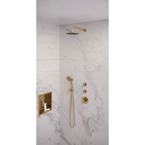 Brauer Gold Edition thermostatische inbouw doucheset - hoofddouche 20cm - wandarm gebogen - ronde handdouche - geborsteld goud PVD