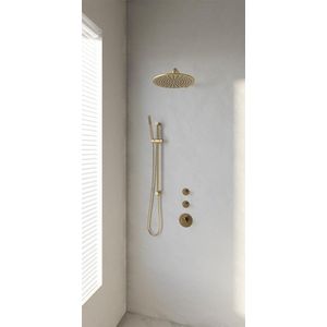 Brauer Gold Edition Thermostatische Inbouw Doucheset - Hoofddouche 30cm - Wandarm Gebogen - Staafhanddouche - Met Glijstang - Geborsteld Goud PVD