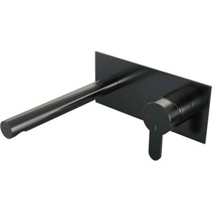 Inbouw wastafelmengkraan brauer gunmetal edition coldstart rechte uitloop korte platte hendel rechts geborsteld gunmetal pvd met afdekplaat