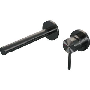 Inbouw wastafelmengkraan brauer gunmetal edition coldstart rechte uitloop ronde hendel rechts geborsteld gunmetal pvd met rozetten