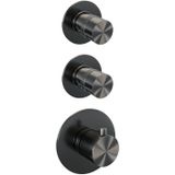 Regendoucheset inbouw brauer gunmetal edition thermostatisch 30 cm met plafondarm, glijstang en handdouche staaf losse stopkranen geborsteld gunmetal