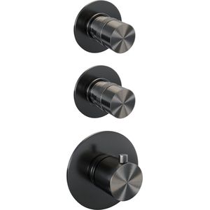 Regendoucheset inbouw brauer gunmetal edition thermostatisch 30 cm met wandarm en handdouche staaf losse stopkranen geborsteld gunmetal