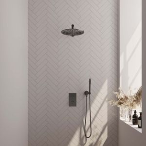 Regendoucheset inbouw brauer gunmetal edition thermostatisch 30 cm met 3-weg omstelling, wandarm en staaf handdouche geborsteld gunmetal
