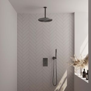 Regendoucheset Inbouw Brauer Gunmetal Edition Thermostatisch 30cm met 3-Weg Omstelling, Plafondarm en Staaf Handdouche Geborsteld Gunmetal