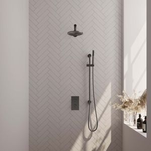 Regendoucheset inbouw brauer gunmetal edition thermostatisch 20 cm met 3-weg omstelling, wandarm, glijstang en staaf handdouche geborsteld gunmetal