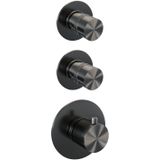 BRAUER Gunmetal Edition thermostatische inbouw regendouche SET 13 met 20 cm douchekop en rechte muurarm en staaf handdouche en doucheslang en geïntegreerde glijstang gunmetal geborsteld PVD