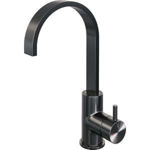 Wastafelmengkraan Brauer Gunmetal Edition Coldstart Opbouw Hoog Plat Gebogen Korte Ronde Hendel Geborsteld Gunmetal PVD