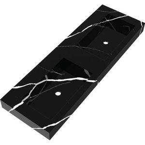 BRAUER Artificial Marble Meubelwastafel - 140x46x10cm - zonder overloop - 2 wasbakken - links en rechts - zonder kraangat - composiet - Nero Marquina WT-AM1400NE