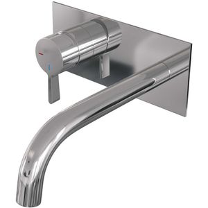 Inbouw wastafelmengkraan brauer chrome edition coldstart gebogen uitloop halfronde hendel links chroom met afdekplaat