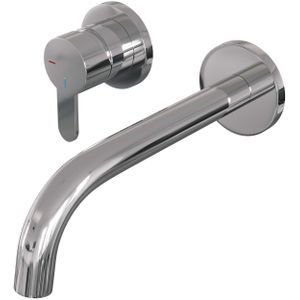 Inbouw Wastafelmengkraan Brauer Chrome Edition Coldstart Gebogen Uitloop Korte Platte Hendel Links Chroom PVD Met Rozetten