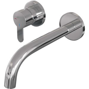 Inbouw wastafelmengkraan brauer chrome edition coldstart gebogen uitloop korte platte hendel links chroom met rozetten