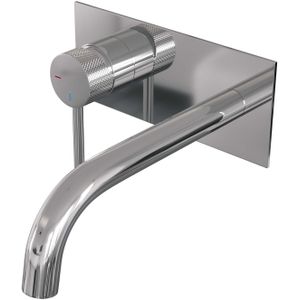 Inbouw Wastafelmengkraan Brauer Chrome Carving Coldstart Gebogen Uitloop Ronde Hendel Links Chroom Met Afdekplaat